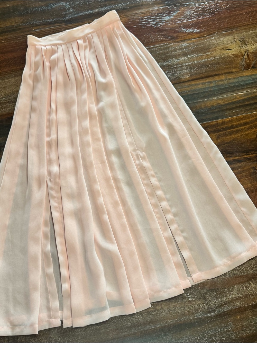 Soft Peach Pleated Midi Skirt - Feminine Everyday Style